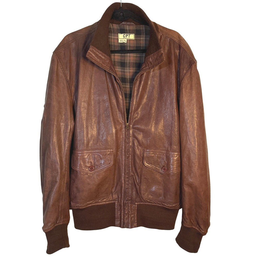 Vintage CPT Cockpit USA Leather Bomber Jacket Mens XXL Aviator Armed Forces READ